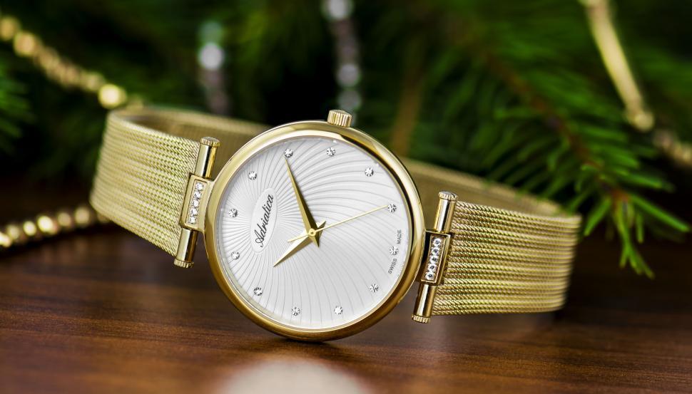 Free Image of Gold Watch on Wooden Table 