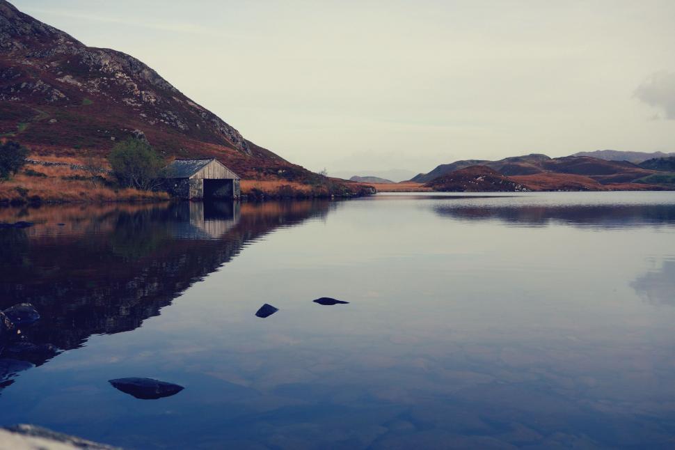 Free Image of Mountain Range Surrounding a Body of Water 