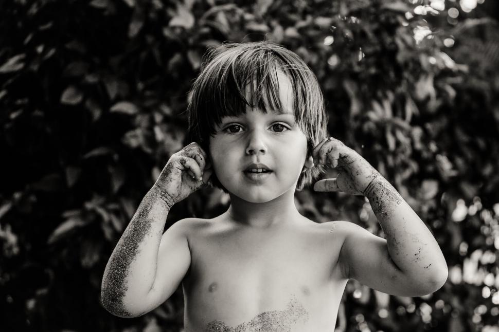 Free Image of Young Boy in Black and White 