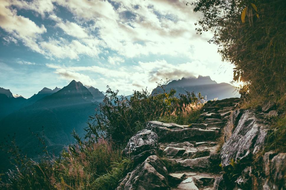 Free Image of Rocky Path Ascending to Mountain Peak 