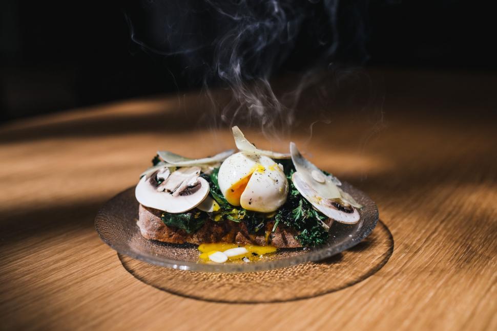 Free Image of Plate of Food on Wooden Table 