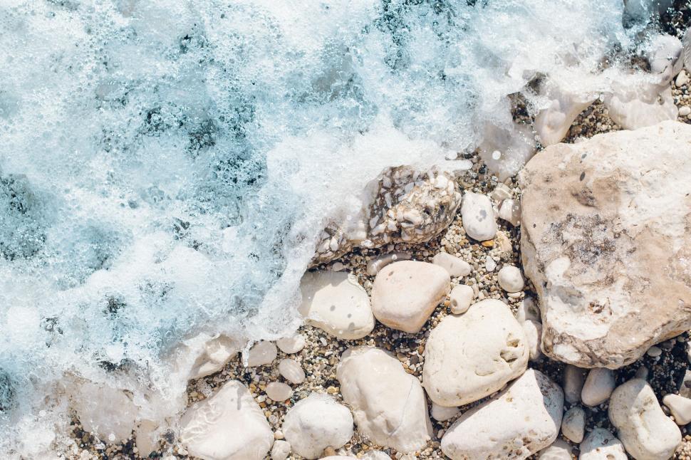 Free Image of Aerial View of Rocky Beach With Crashing Waves 