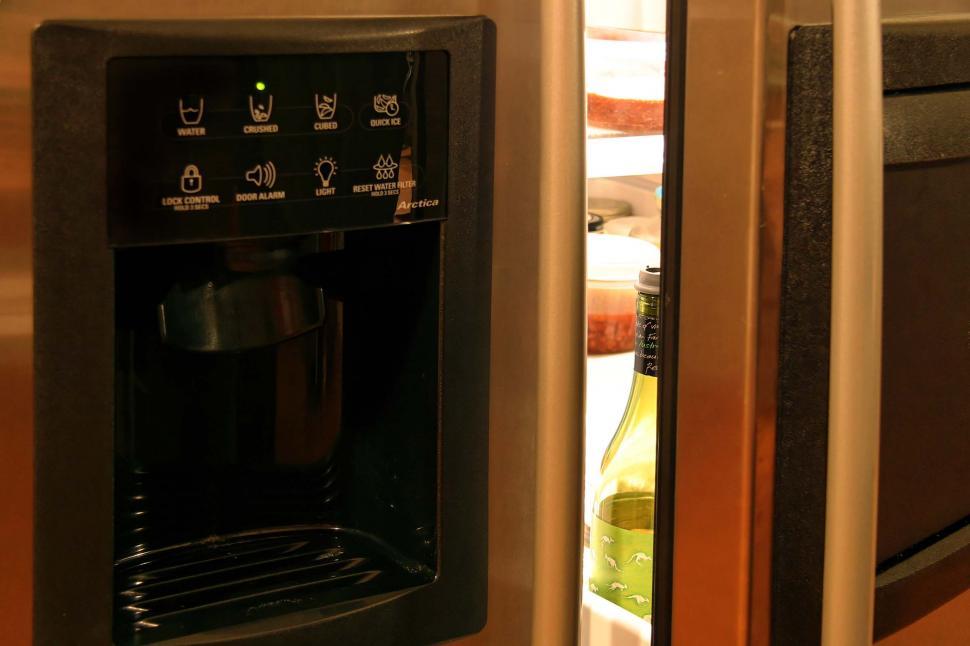 Free Image of Coffee Maker Inside Refrigerator Close Up 