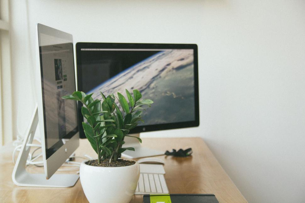 Free Image of Desktop Computer on Wooden Desk 