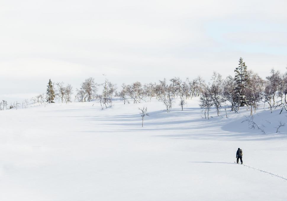 Free Image of Person Walking Across Snow Covered Field 