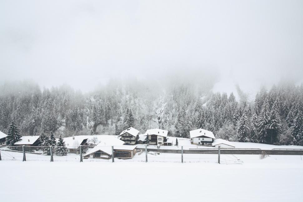 Free Image of Snow-Covered Town in Black and White 