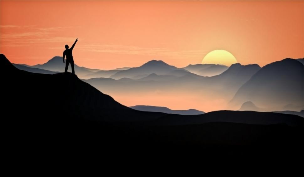 Free Image of Man Raising Arm at the Top of the Mountain - Victory and Aspirat 
