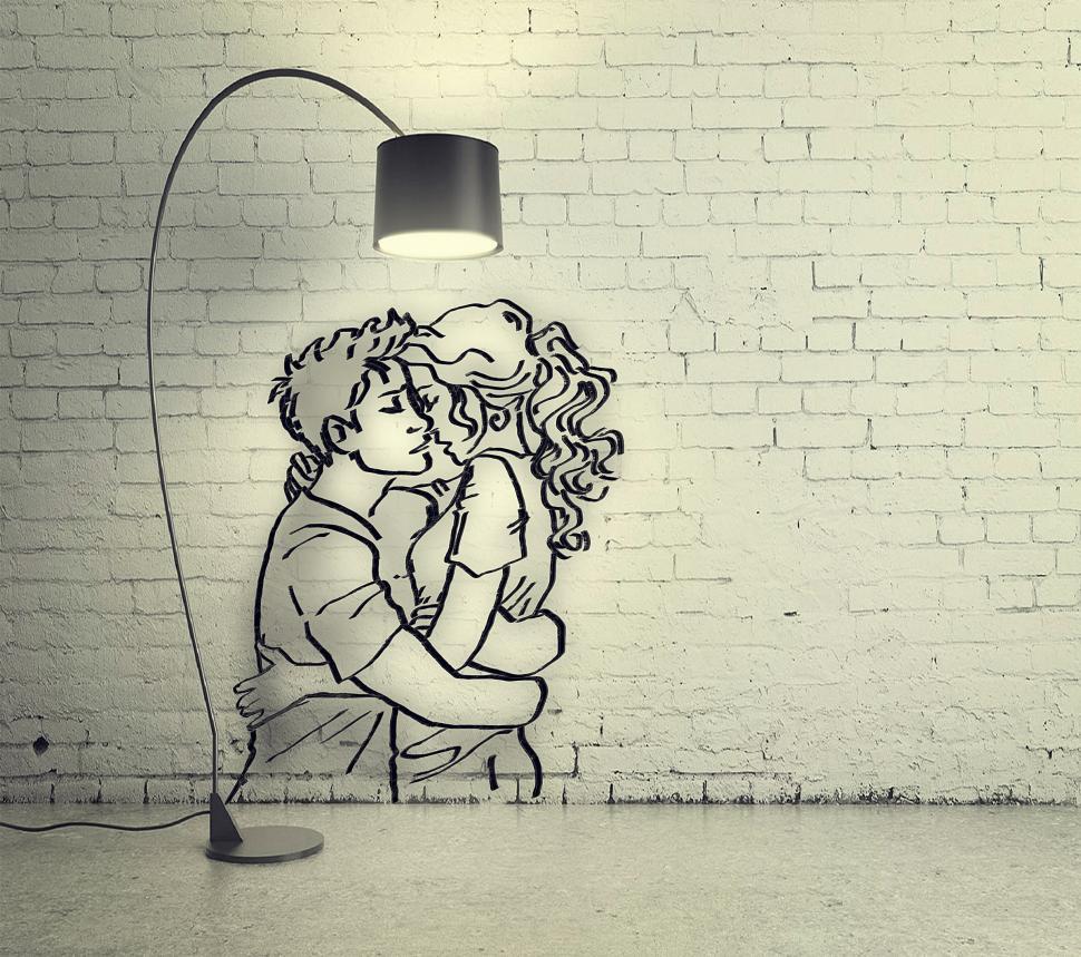 Free Image of Only Love is Real - A Couple Embraces Under Light - Drawing with 