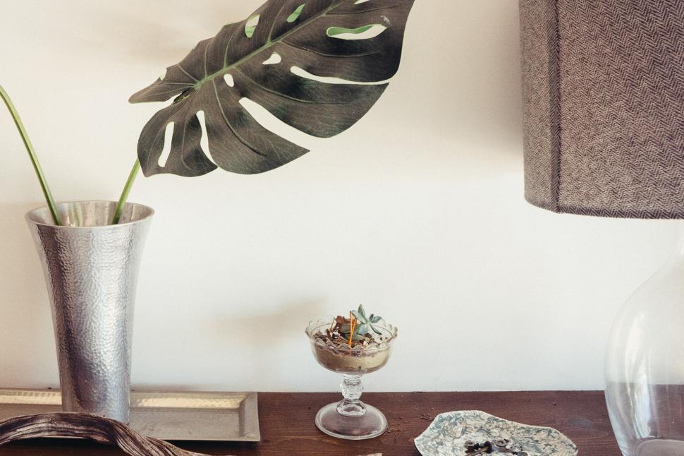 Free Image of Table With Vase of Plant 