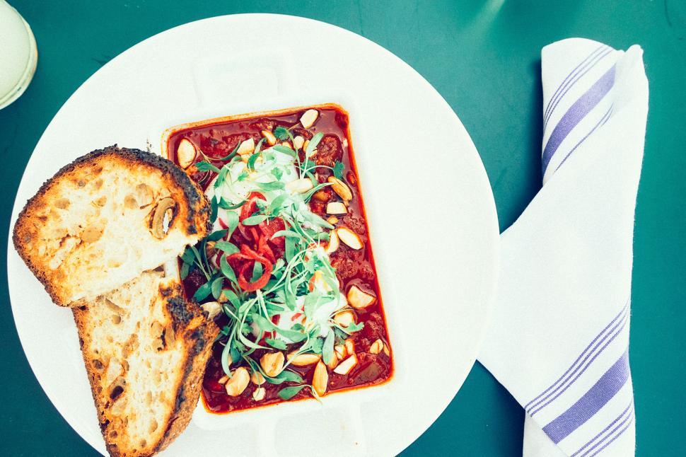 Free Image of White Plate With Bread and Salad 