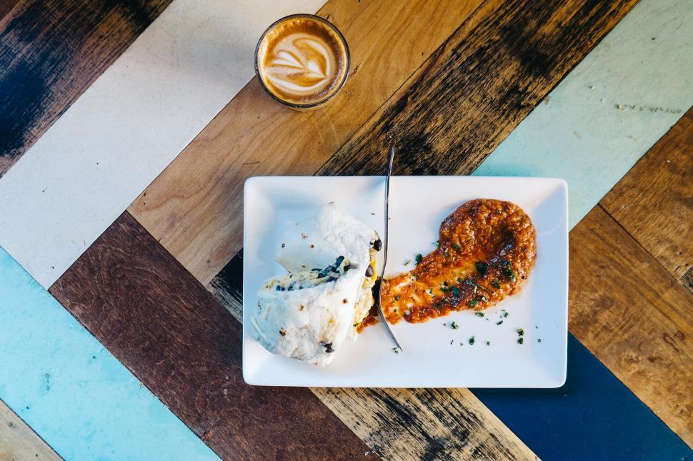 Free Image of Plate of Food on Wooden Table 