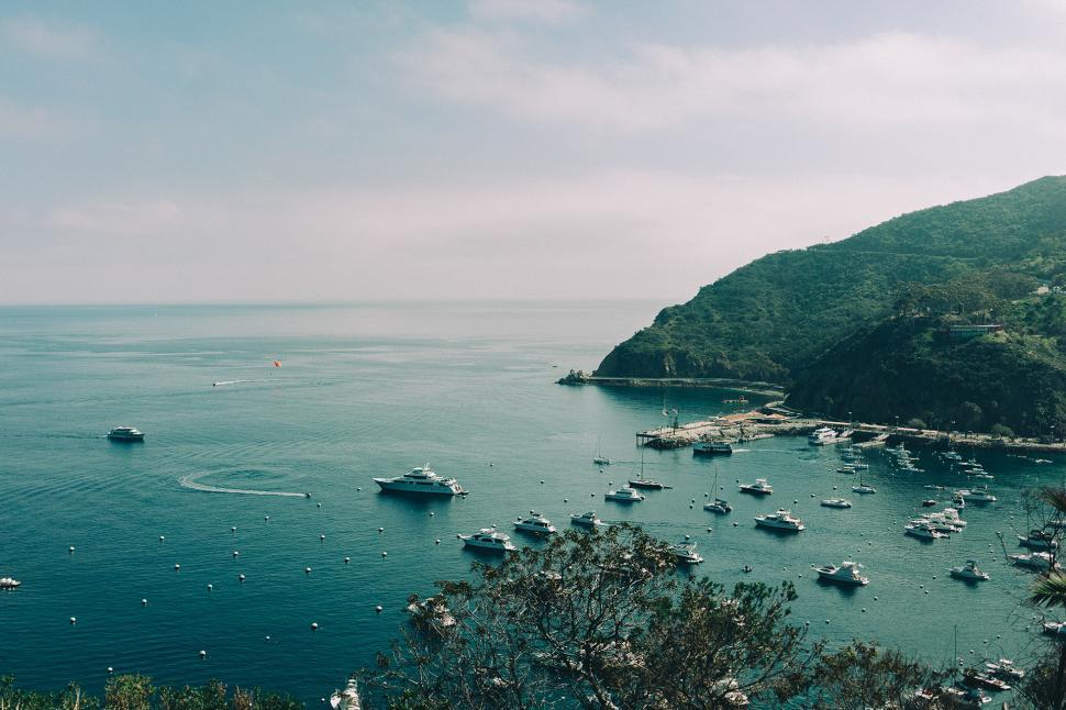 Free Image of Group of Boats Floating on Large Body of Water 