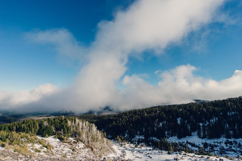 Free Image of Snow Covered Mountain With Few Clouds in Sky 
