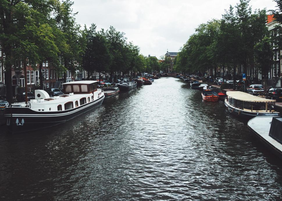 Free Image of Boats Lining the Waterway 