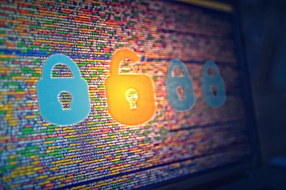 Free Image of Fuzzy Virtual Padlocks on Screen - Web Security Concept 