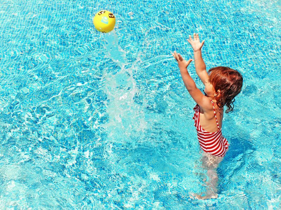 Free Image of Little Girl Playing with a Ball in the Swimming Pool 