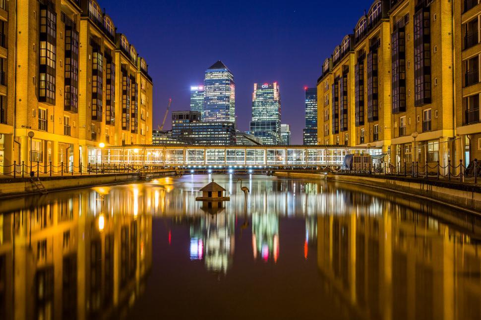 Free Image of Night View of City Waterfront 