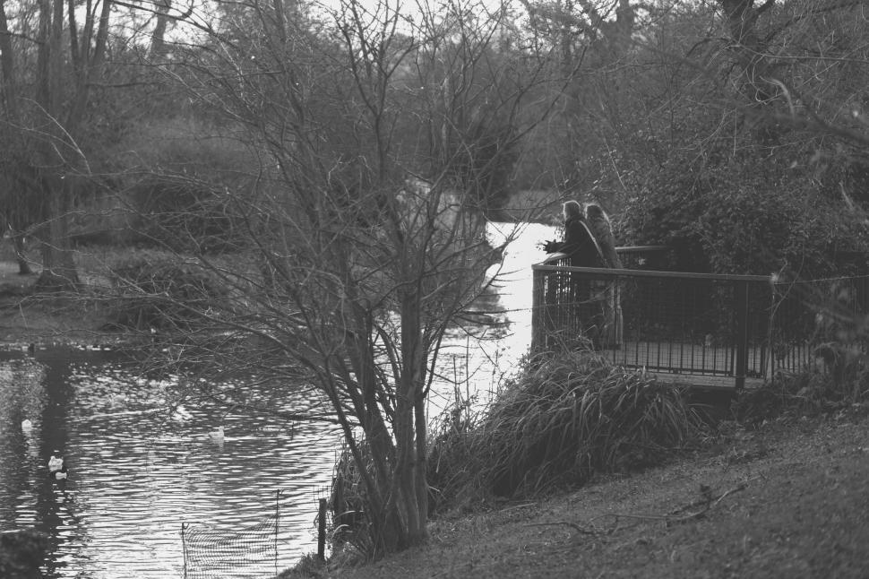 Free Image of People Standing on Bridge Over River 