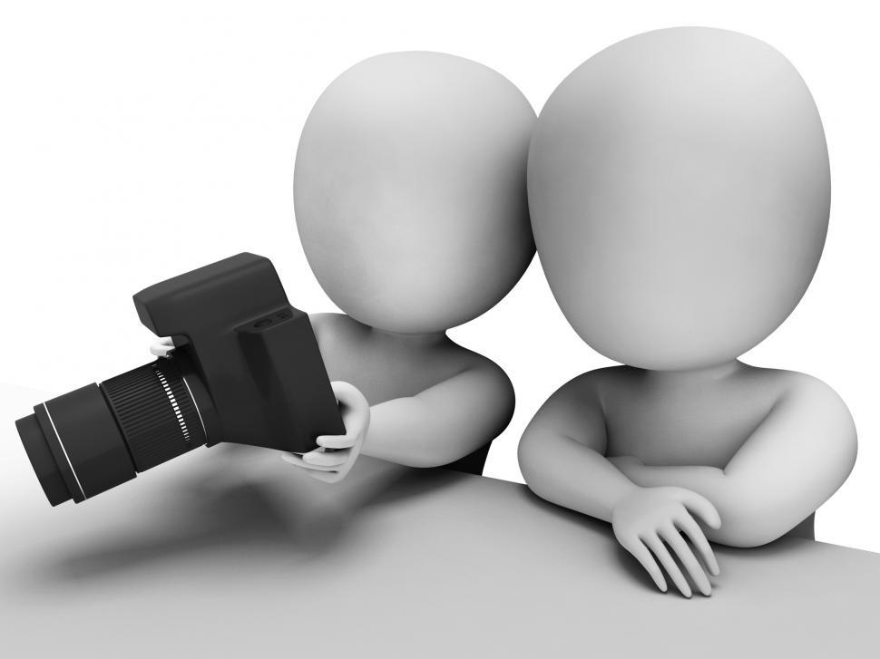 Free Image of 3d Characters Reviewing Images On Dslr Digital Camera 