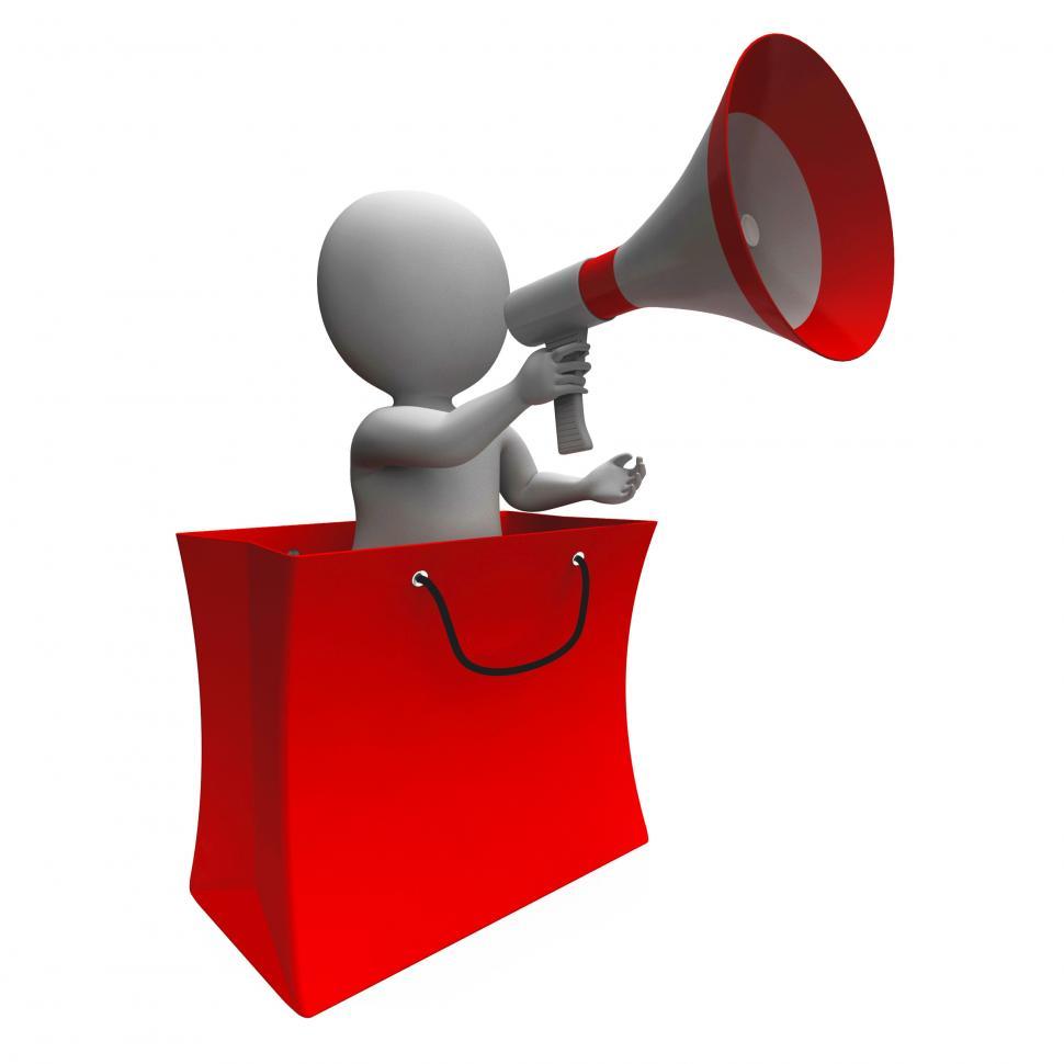 Free Image of Loud Hailer Shopping Bag Character Shows Sale Or Discounts 