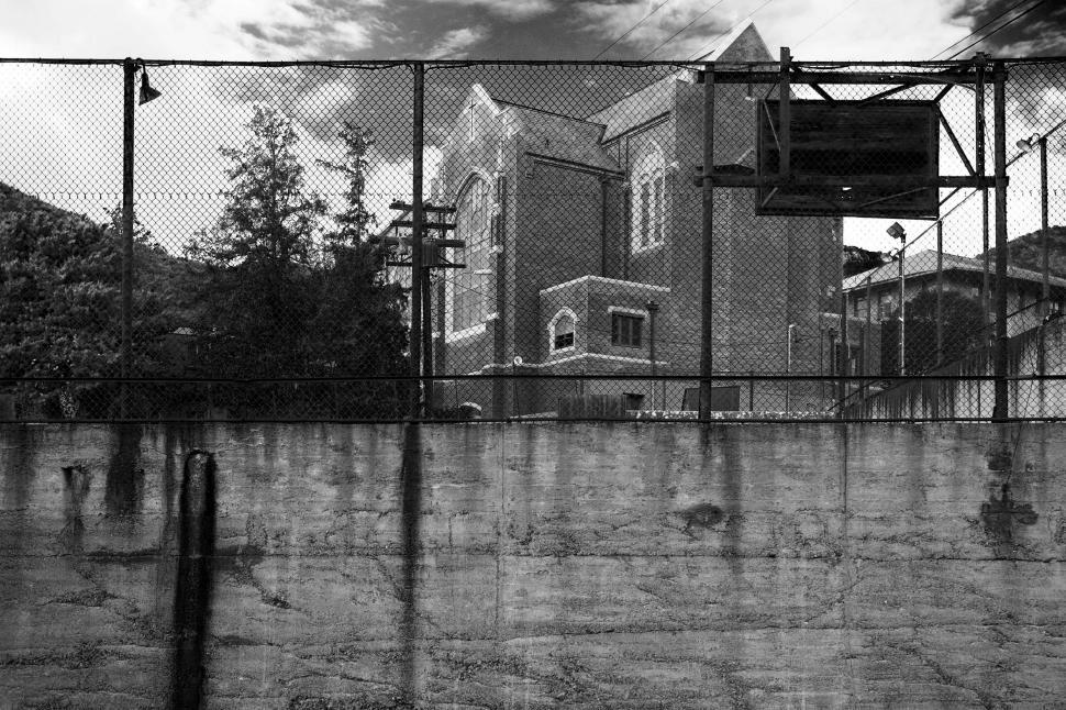 Free Image of Black and white forboding building 