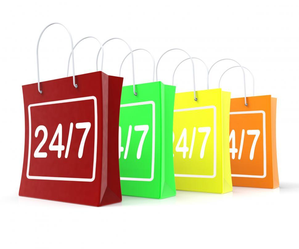 Free Image of Twenty Four Seven Shopping Bags Shows Open 247 