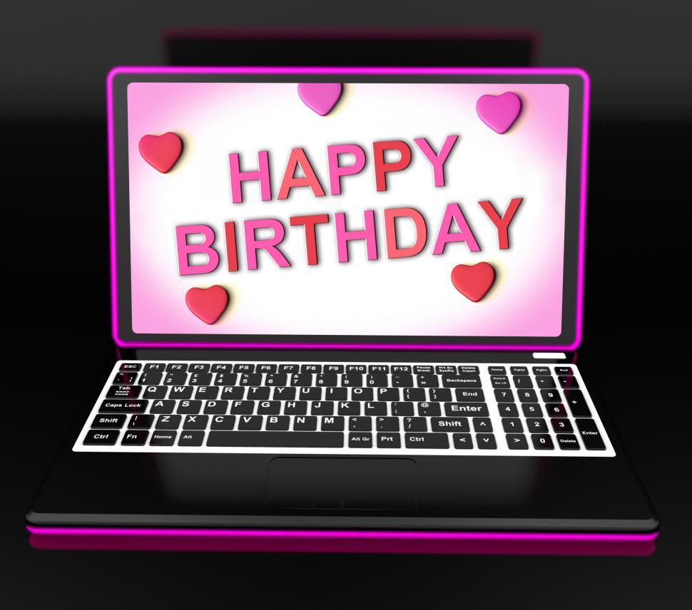 Free Image of Happy Birthday Message On Computer Shows Internet Greeting 