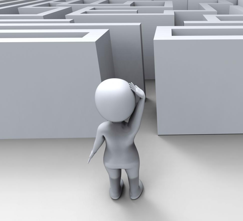 Free Image of 3d Character At Maze Shows Challenge Or Confused 