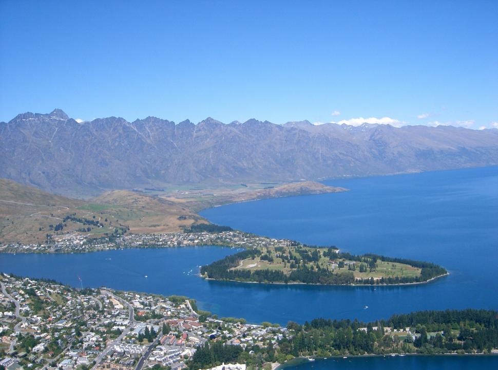 Free Image of Queenstown looking across Lake Wakatipu towards Cecil and Walter peaks 