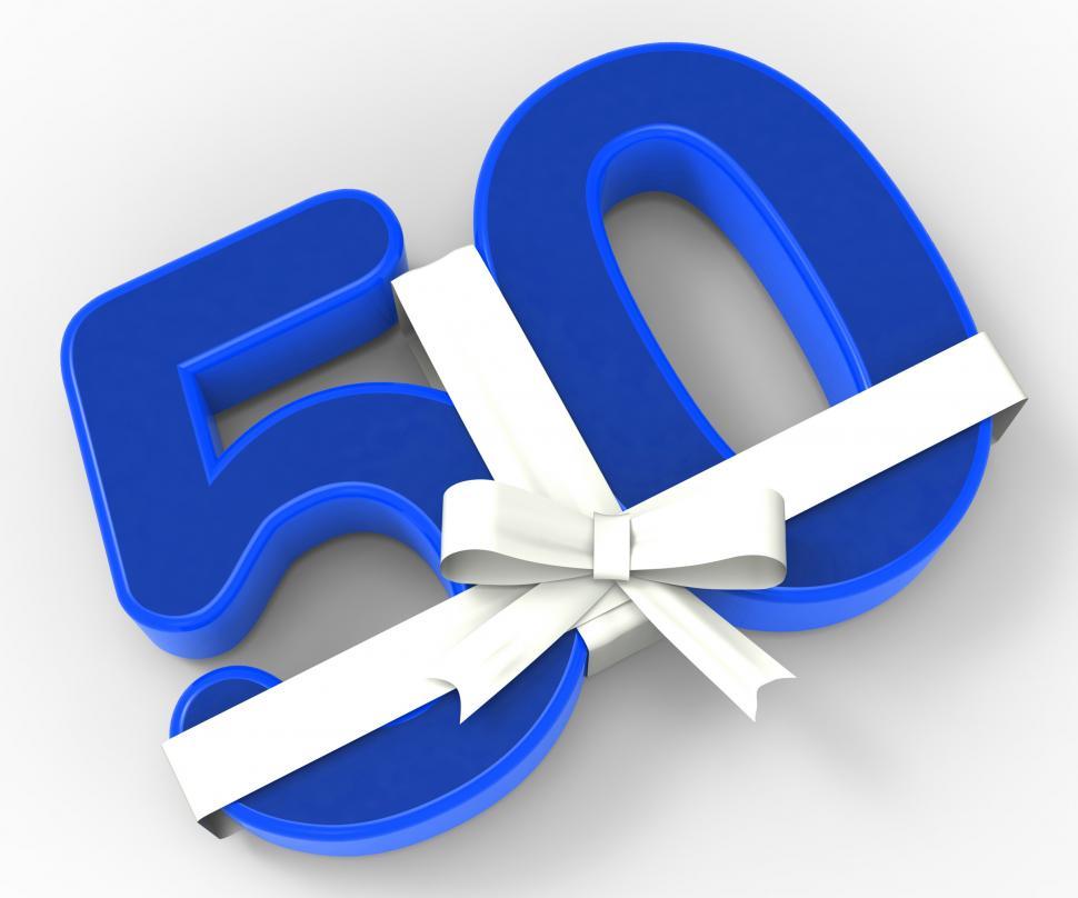 Free Image of Number Fifty With Ribbon Shows Fiftieth Birthday Celebration Or  