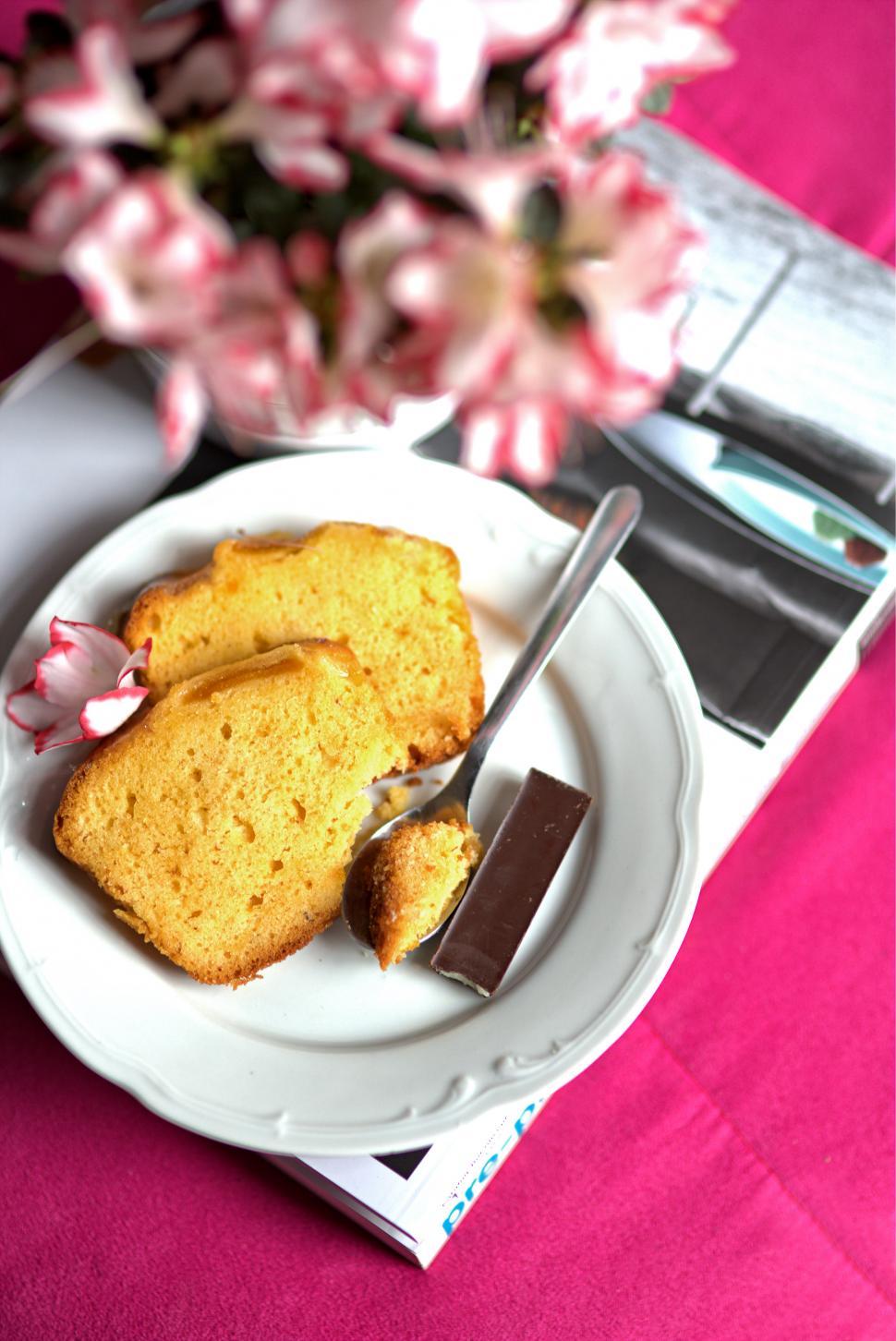 Free Image of Two Slices of Cake on a White Plate 