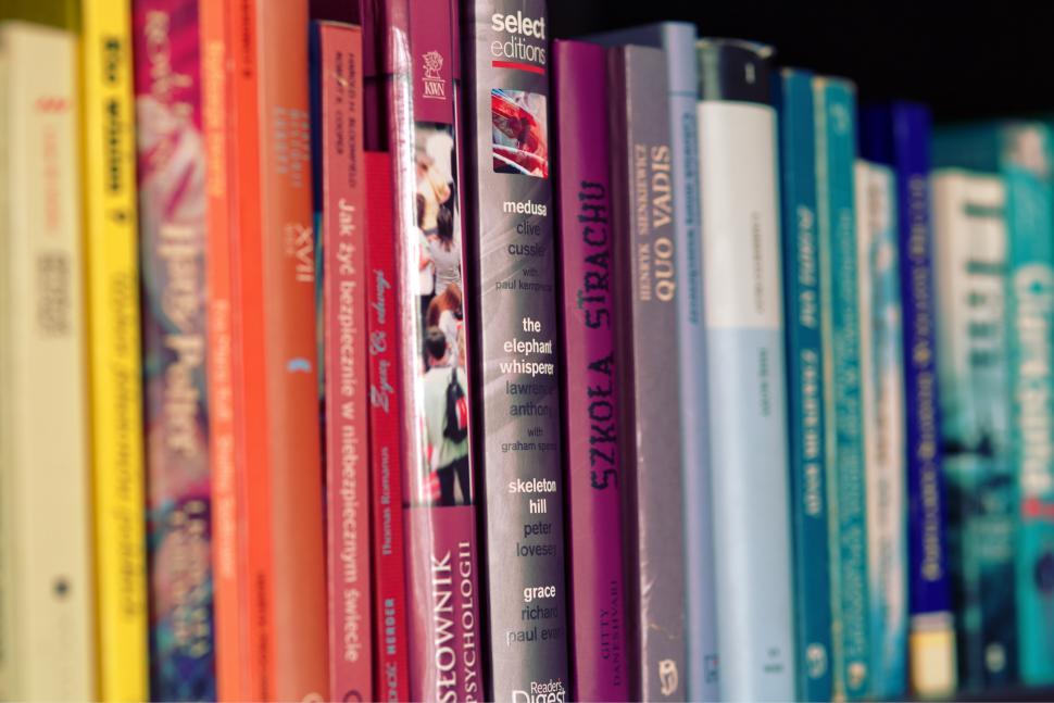 Free Image of Row of Books on Bookshelf 