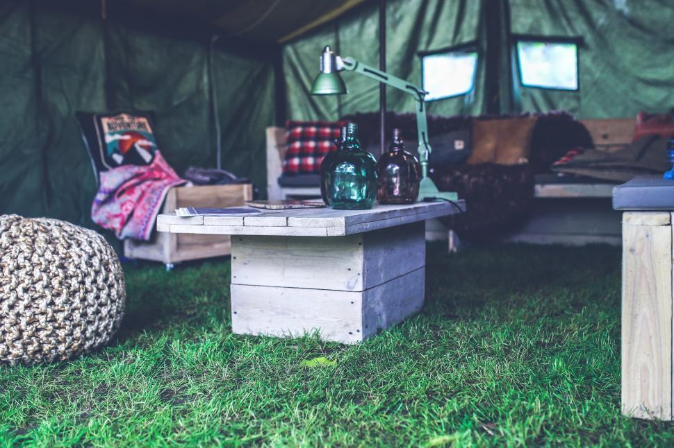 Free Image of Tent, Table, Chairs in Grass 