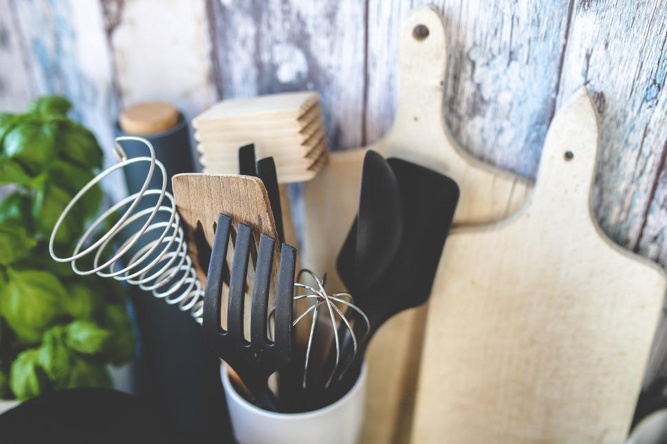 Free Image of Kitchen Utensils Hanging on Wall 