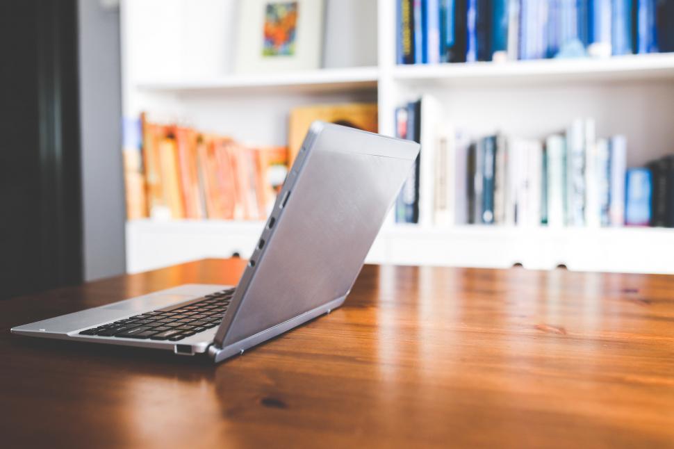 Free Image of Laptop Computer on Wooden Table 