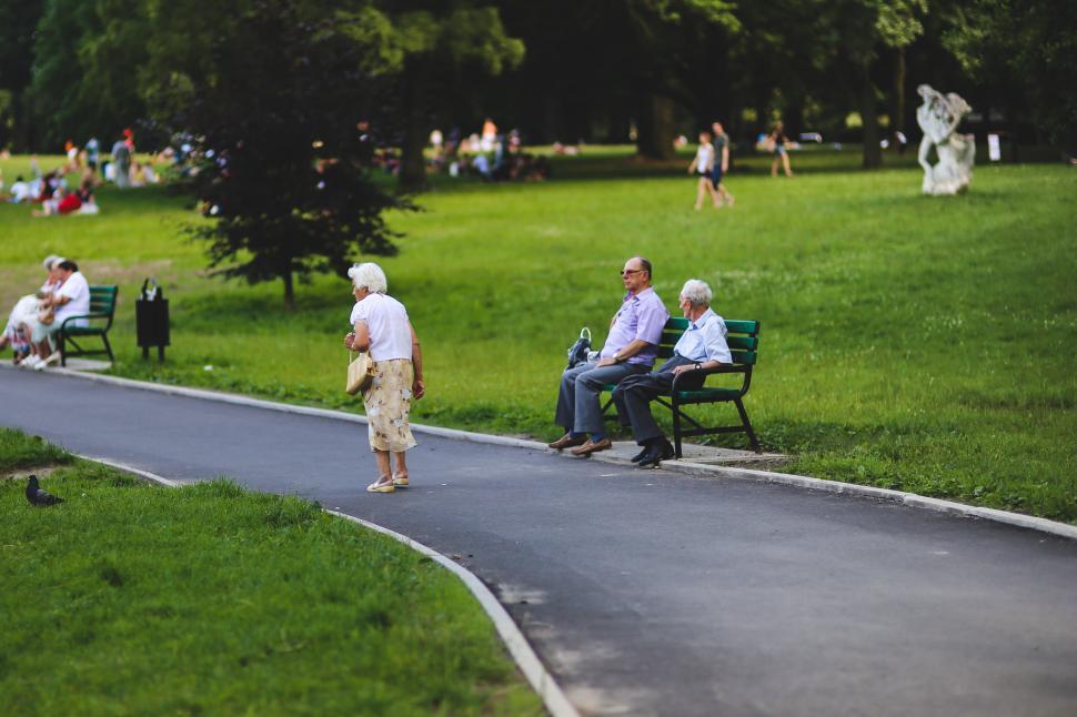 Free Image of Group of People Sitting on Top of a Lush Green Park 