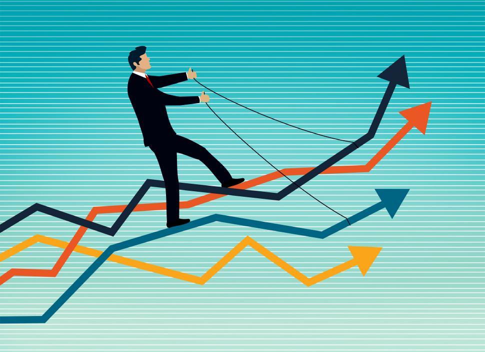 Free Image of Businessman Riding a Set of Arrows - Bull versus Bear Markets Co 