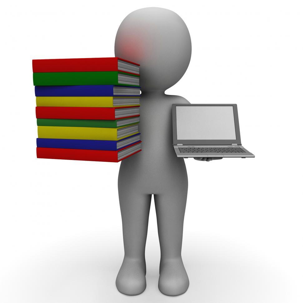 Free Image of Student With Books And Computer Shows Education 