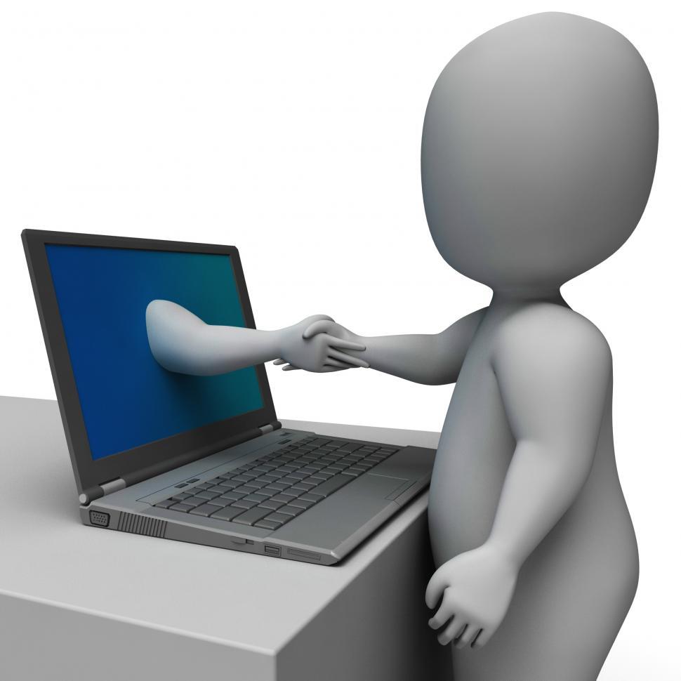 Free Image of Shaking Hands Through Computer Showing Online Deal 