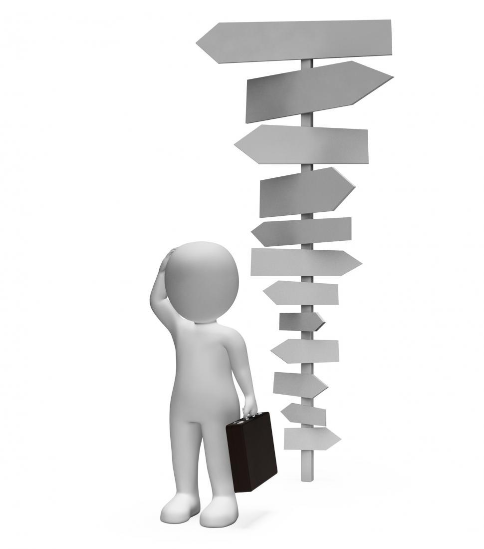 Free Image of Character Businessman Means Blank Signs And Signpost 3d Renderin 