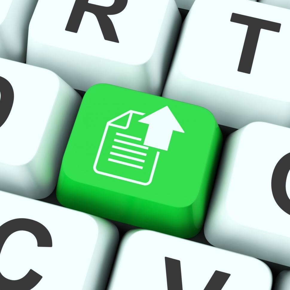 Free Image of Upload Arrow And File Key Shows Uploaded Software or Data 