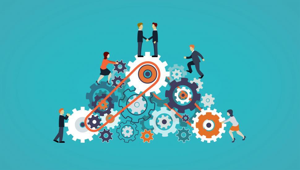 Free Image of Business People on Cogwheels - Workforce and Teamwork Concept 