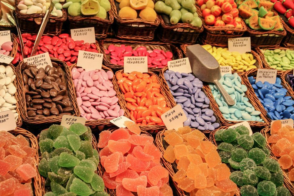 Free Image of Assorted Candy Display in Baskets 