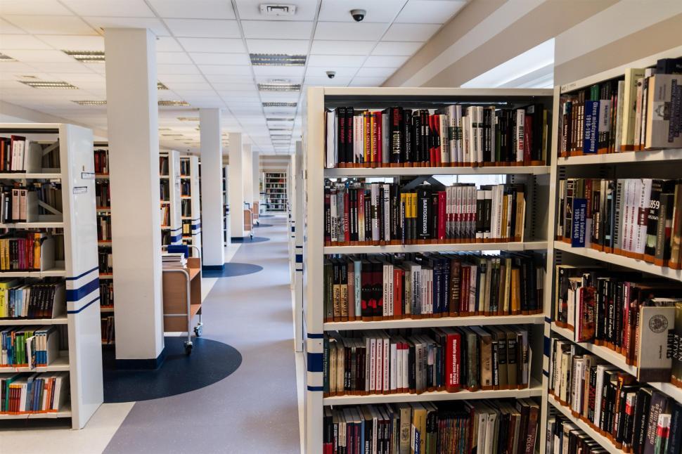 Free Image of Row of Shelves Filled With Books 