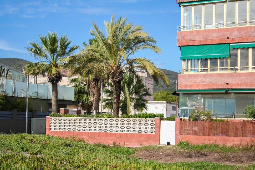 Free Image of Red Brick Building With Palm Trees 