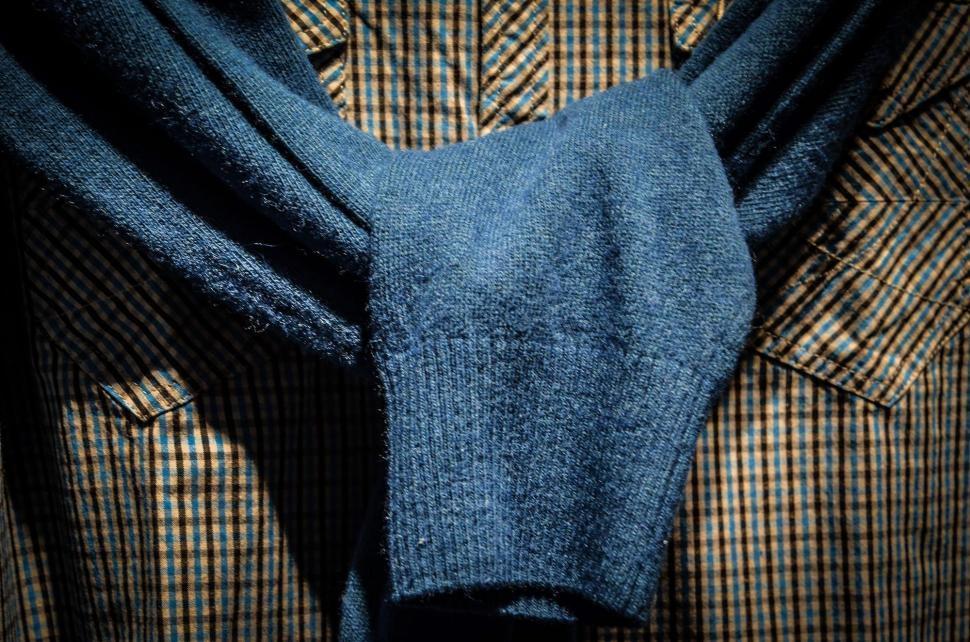 Free Image of Close Up of Blue Tie on Mans Shirt 
