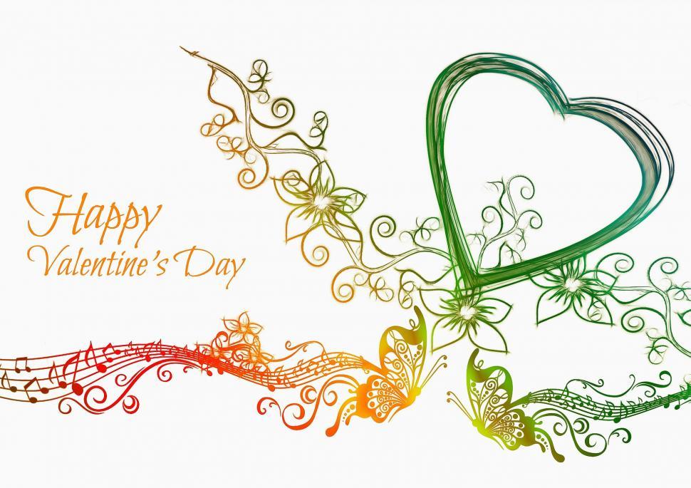 Free Image of Two Hearts With Music Notes and Happy Valentines Day Message 