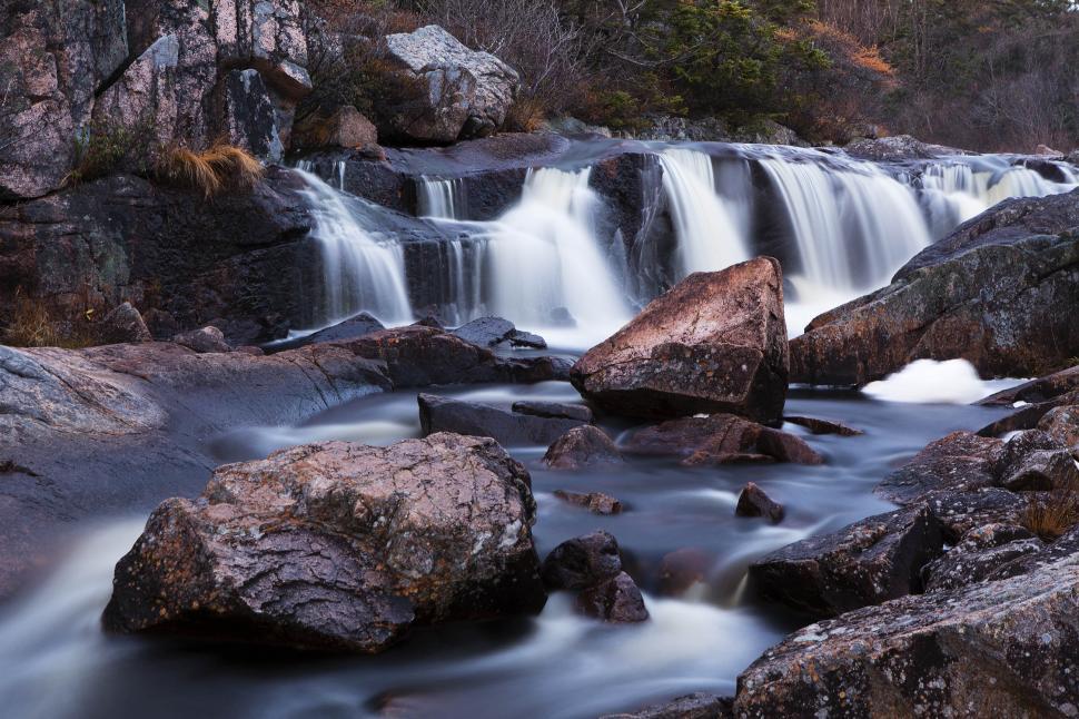 Free Image of Waterfall in river with rocks. 