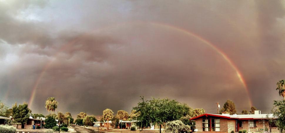 Free Image of Rainbow over Houses 