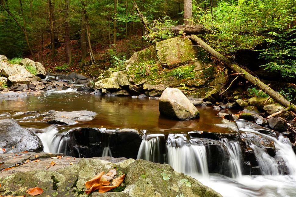 Free Image of Small Waterfall in stream  